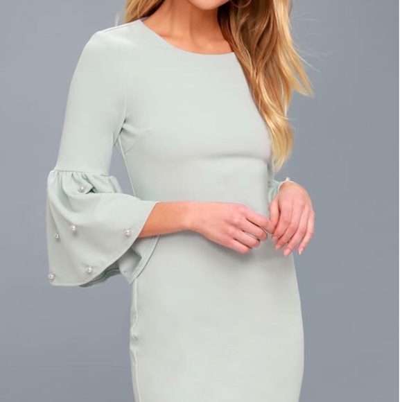 Ethereal Dream Sage Pearl Flounce Sleeve Dress - Picture 2 of 3